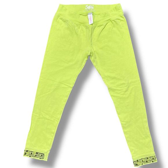Justice Girls Capri Leggings Neon Green with Metallic Green Studded Cuffs Sz 10 - Picture 1 of 6